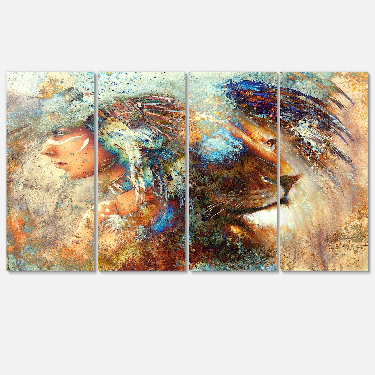 Designart - Indian Woman Collage with Lion - Indian Canvas Artwork